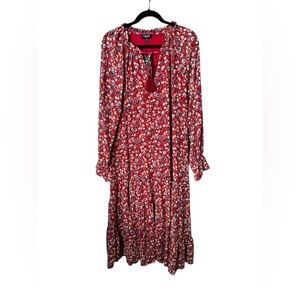 Gigio Red Floral Boho Maxi Dress NWT Size Large – Long Sleeve Tassel Tie